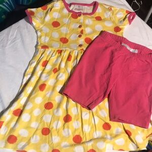 Hanna Anderson Yellow Polka Dot Dress with Pink Shorts set